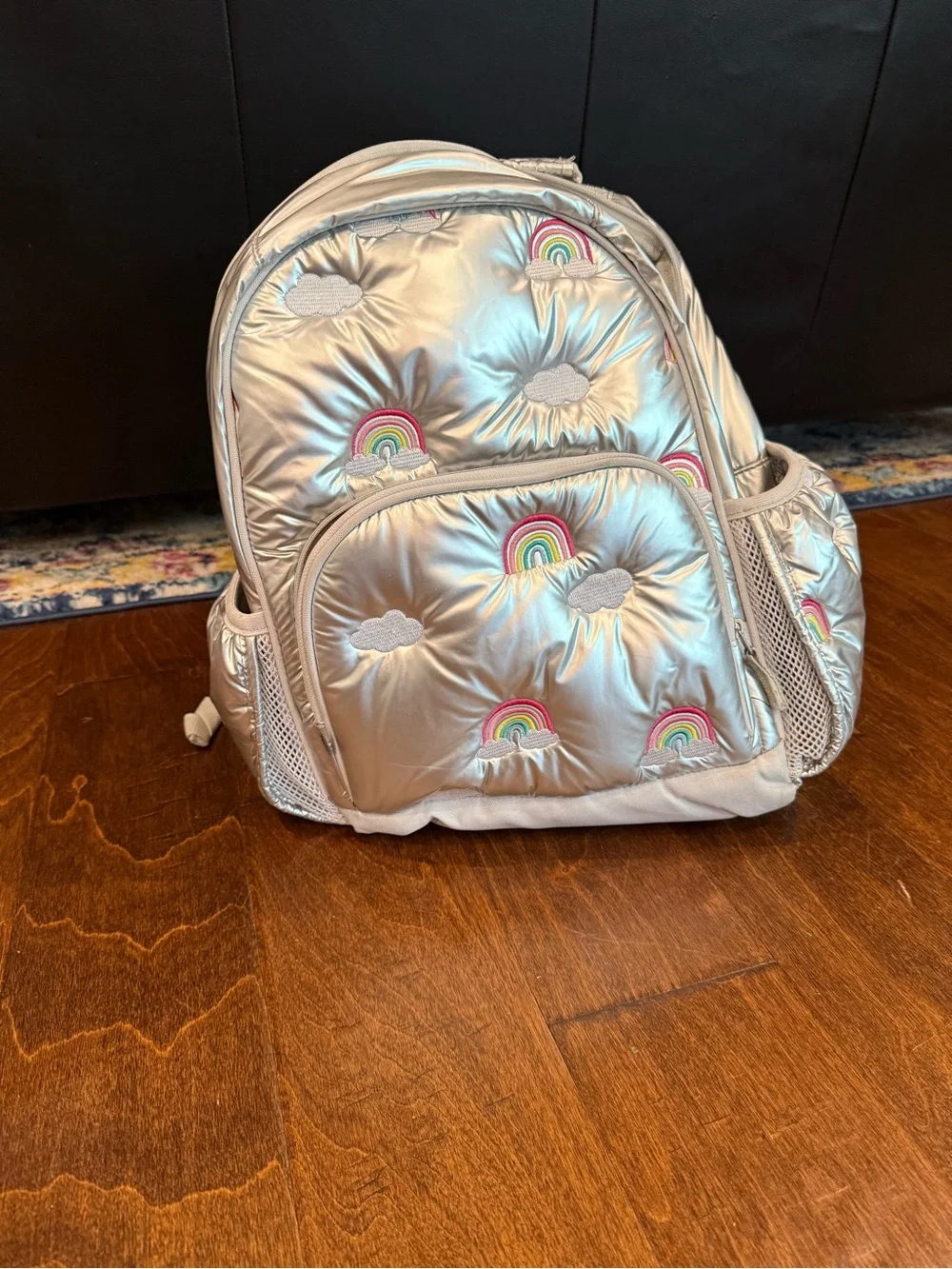Pottery Barn Kids Silver Quilted Large Backpack